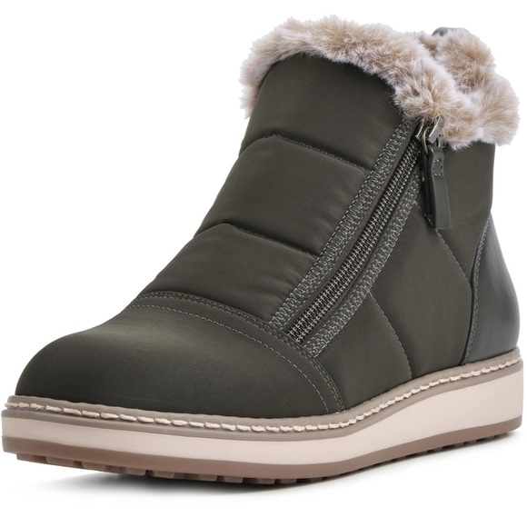 White Mountain Taurus Olive Faux Fur Zip Booties Size 11M NWOB Winter Ready Cozy - Picture 1 of 11